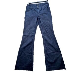 NEW Allen B. by Allen Schwartz Blue Flare Trouser Jeans Rhinestone Button Size 6